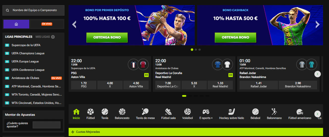 Apuestas en disciplinas deportivas y torneos de eSports en RTBet Casino