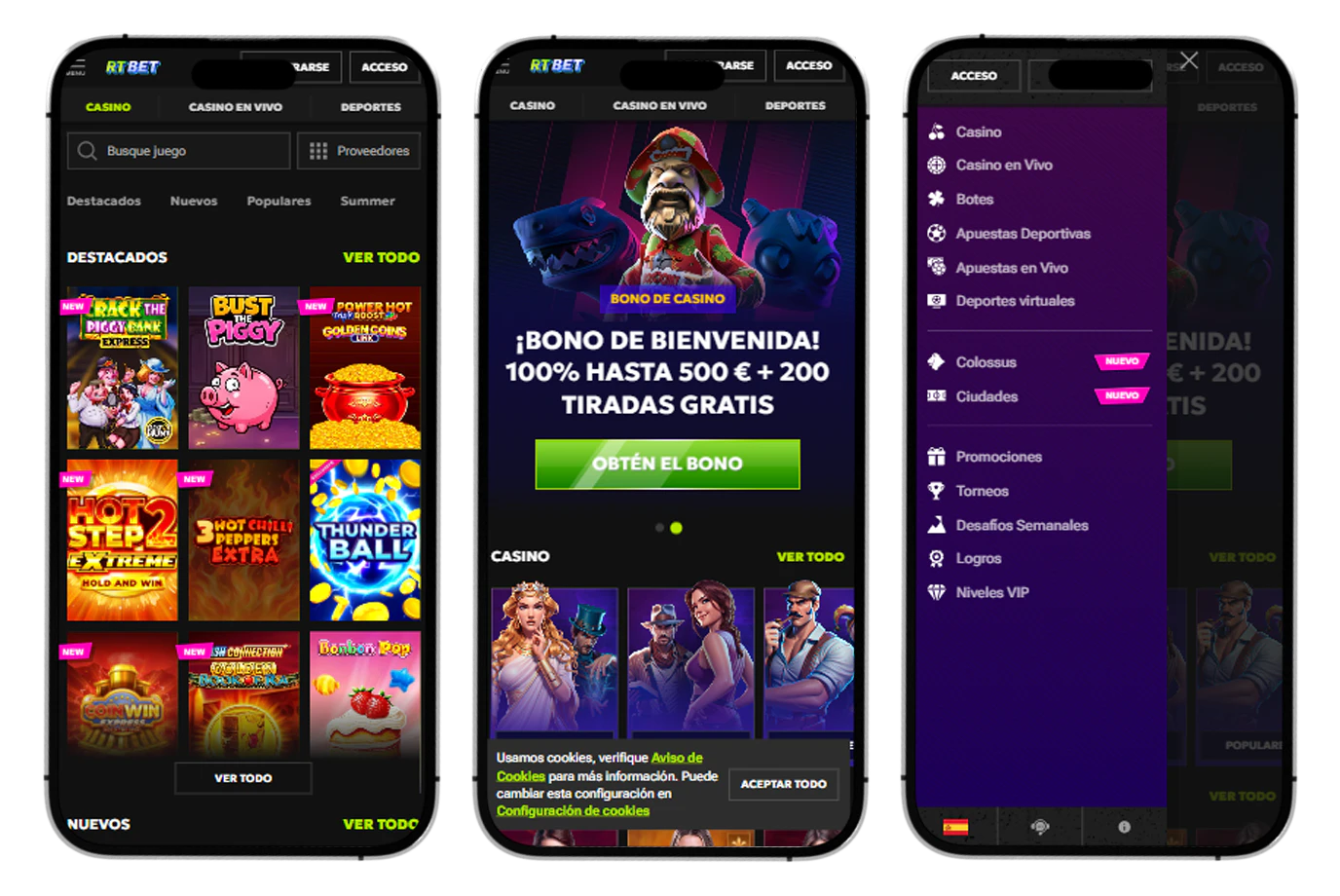 Navegación y juego móvil en la plataforma de RTBet Casino